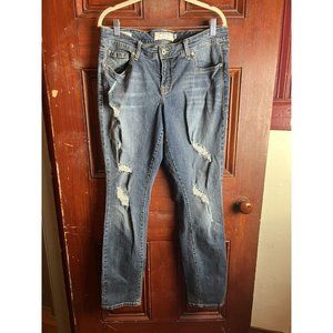 TORRID Womens BOYFRIEND Med Wash DESTROYED Stretch Distressed Denim Jeans Sz 14